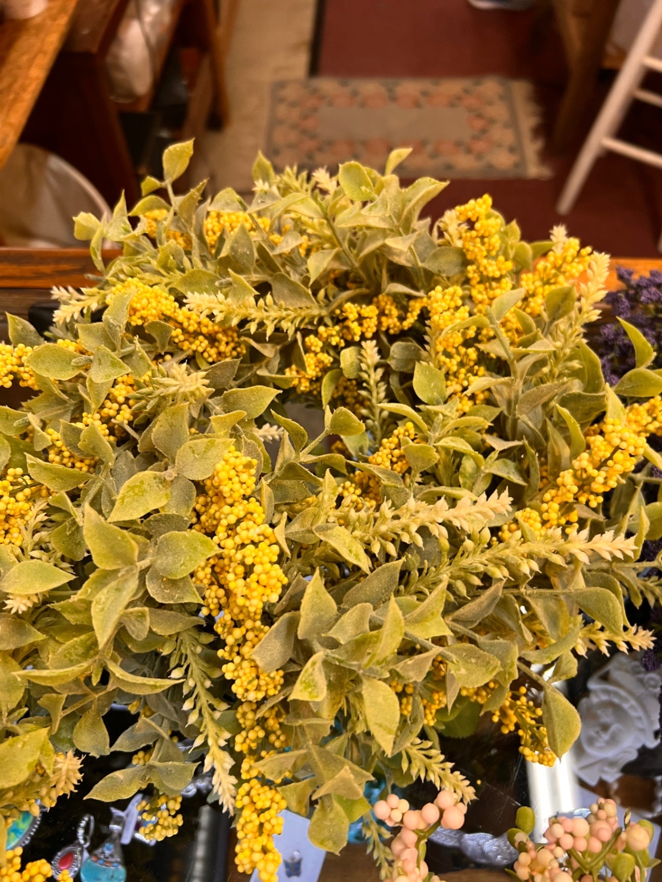 Artificial flower arrangement Yellow and green Plastic and fabric