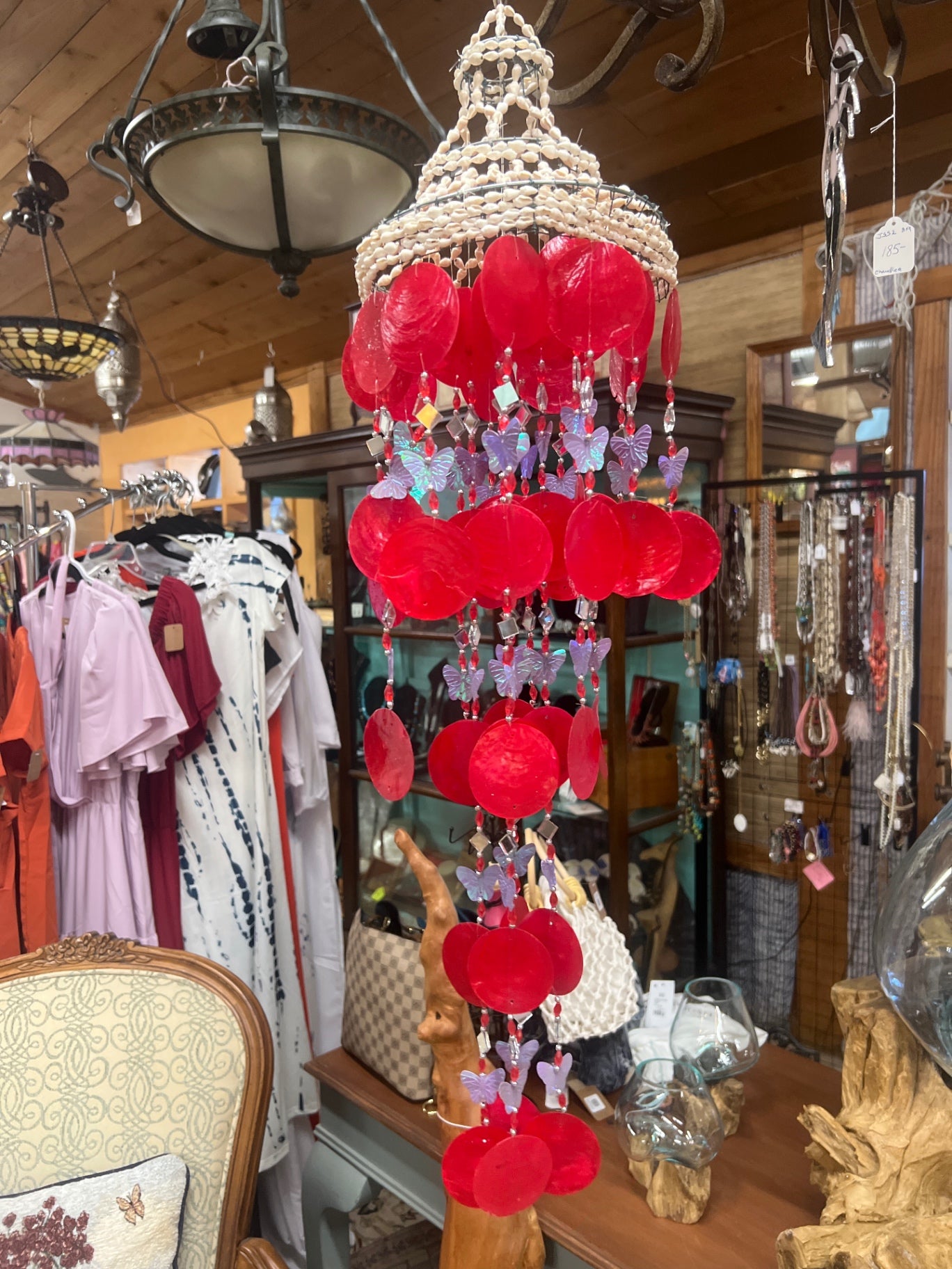 Mobile chandelier Red and purple Shells, beads, plastic