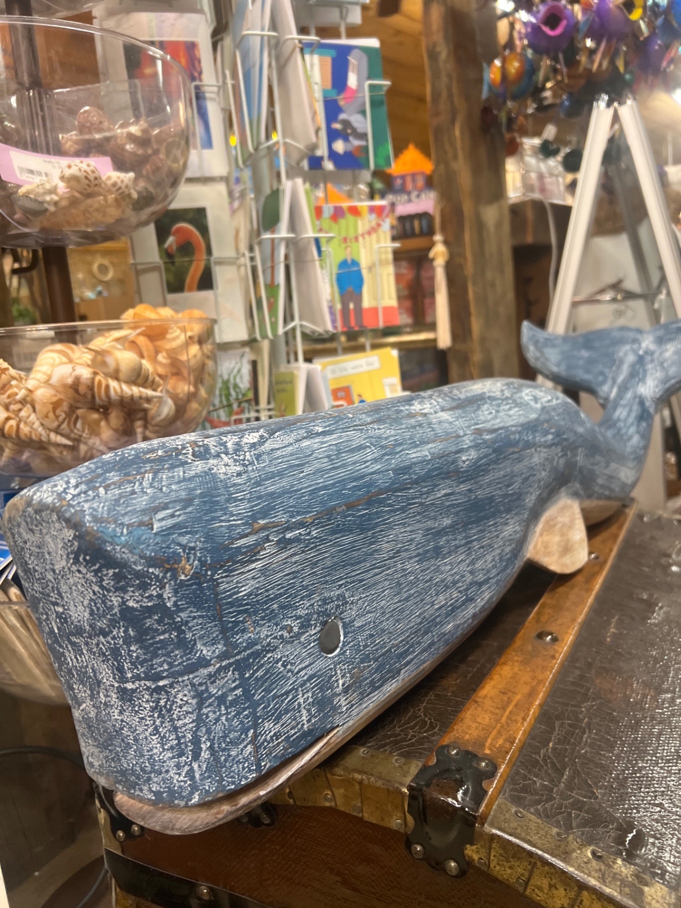 Decorative Wooden Whale Blue and white Wood
