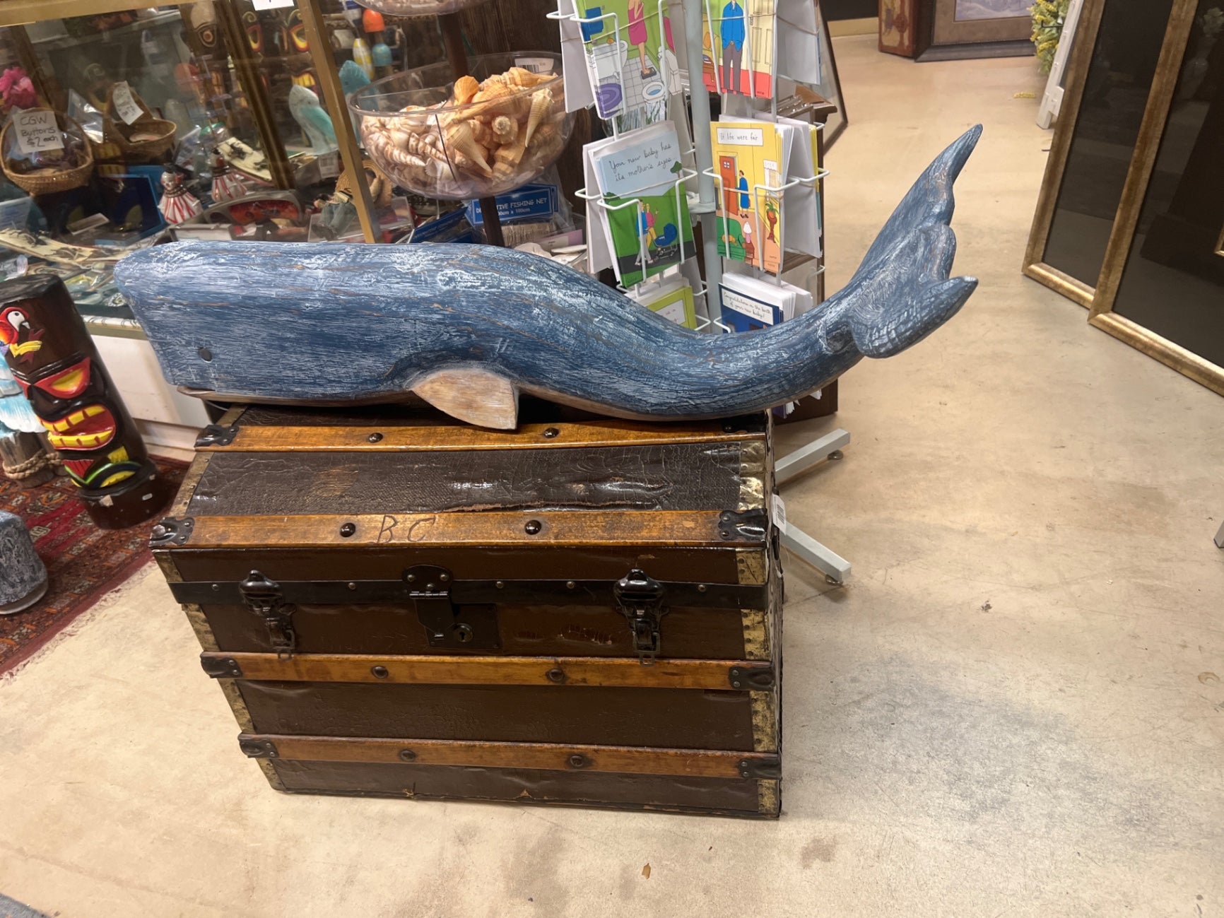 Decorative Wooden Whale Blue and white Wood