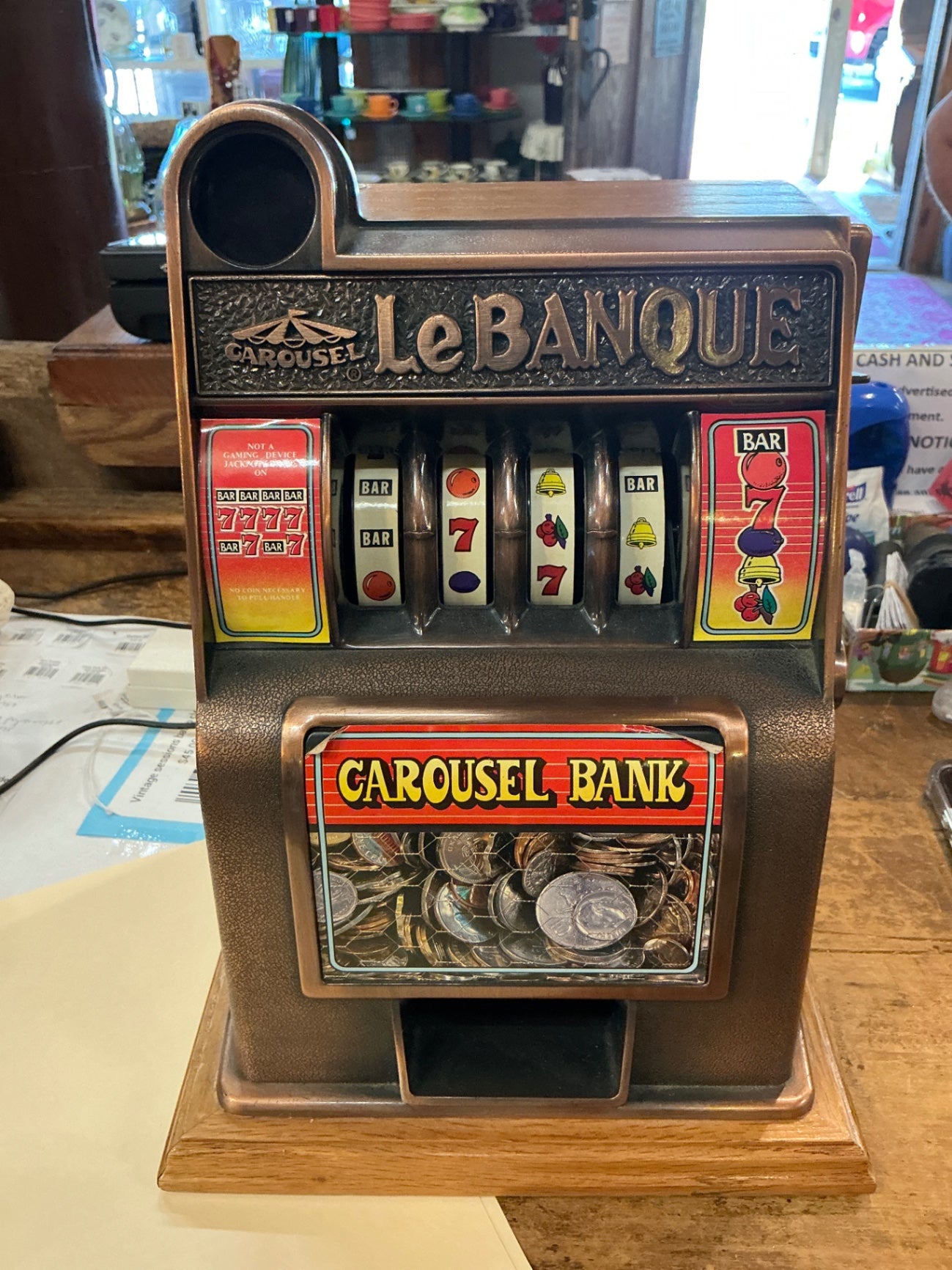 Slot Machine Multicolored (mainly black, red, and silver) Metal and plastic