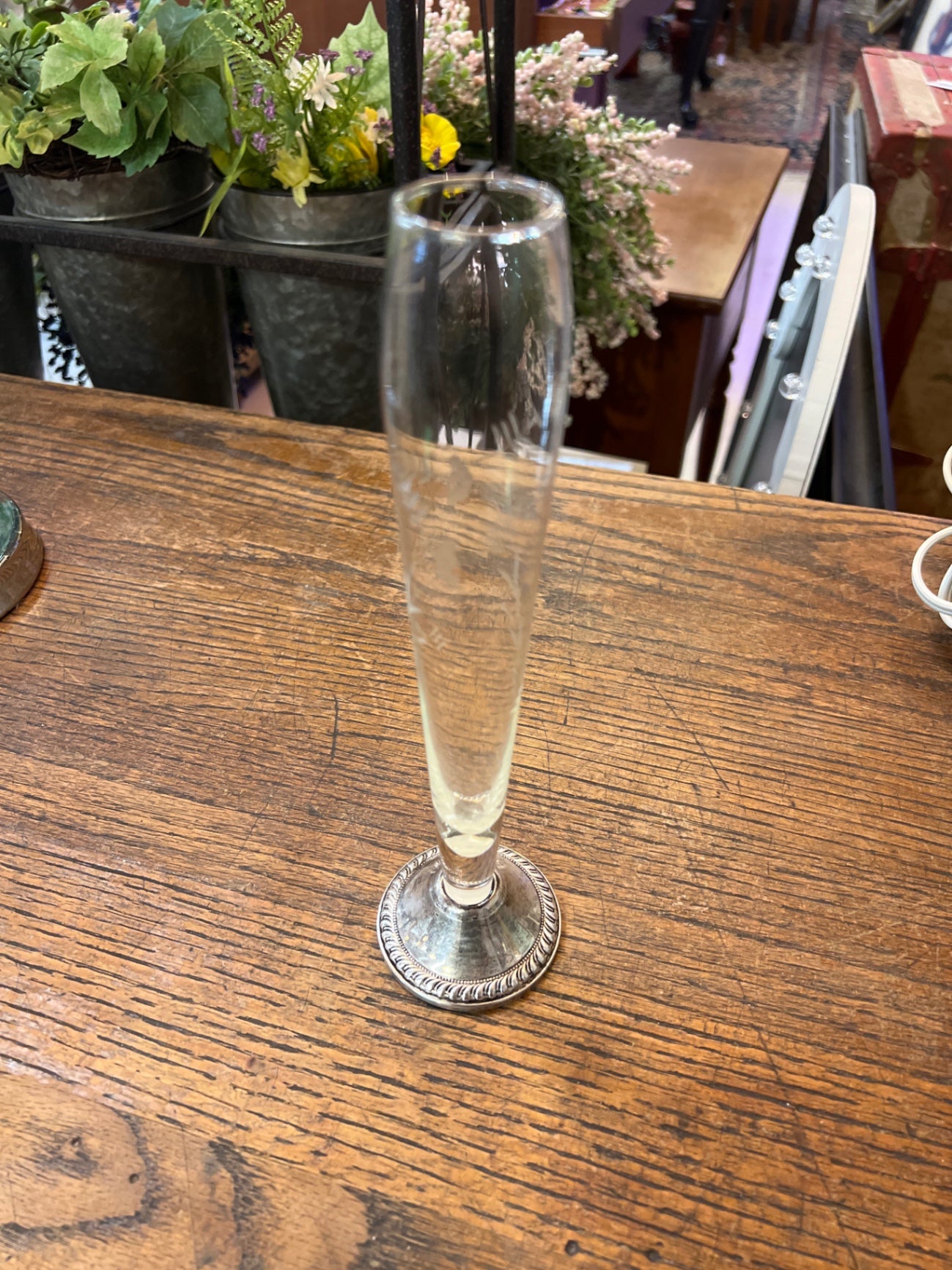 Vintage Sterling and Glass Bud Vase