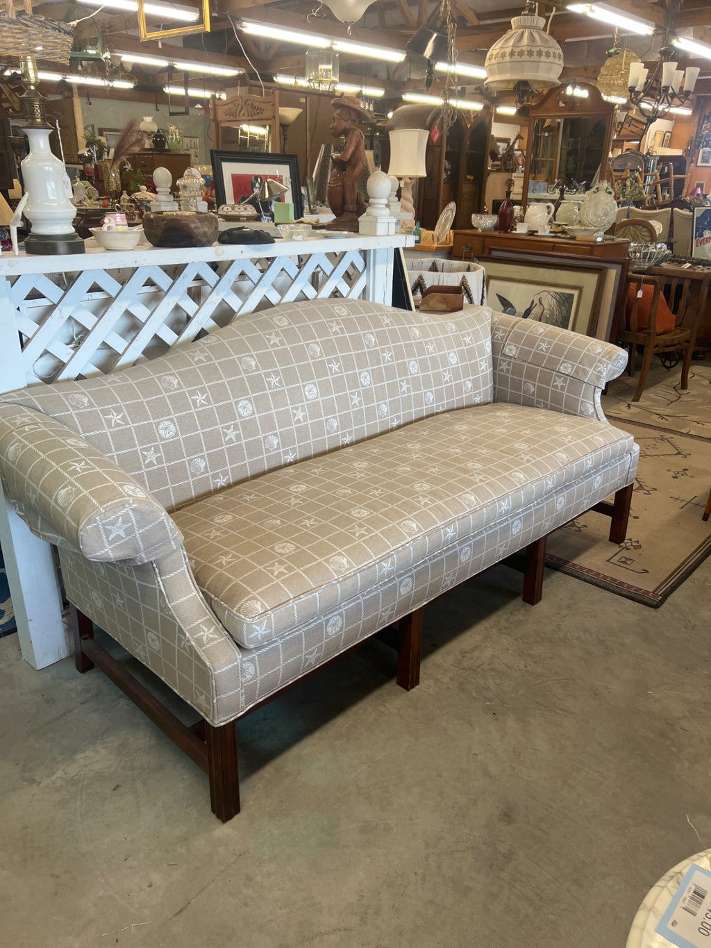 Sofa Beige with white pattern Fabric upholstery with wooden legs