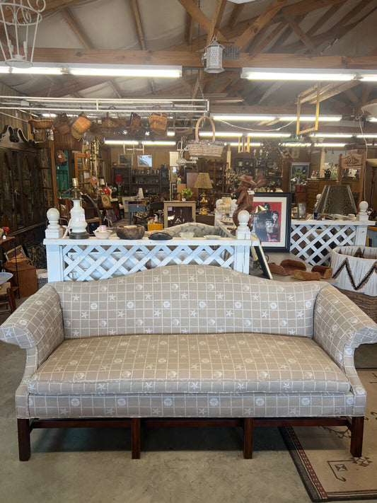 Sofa Beige with white pattern Fabric upholstery with wooden legs