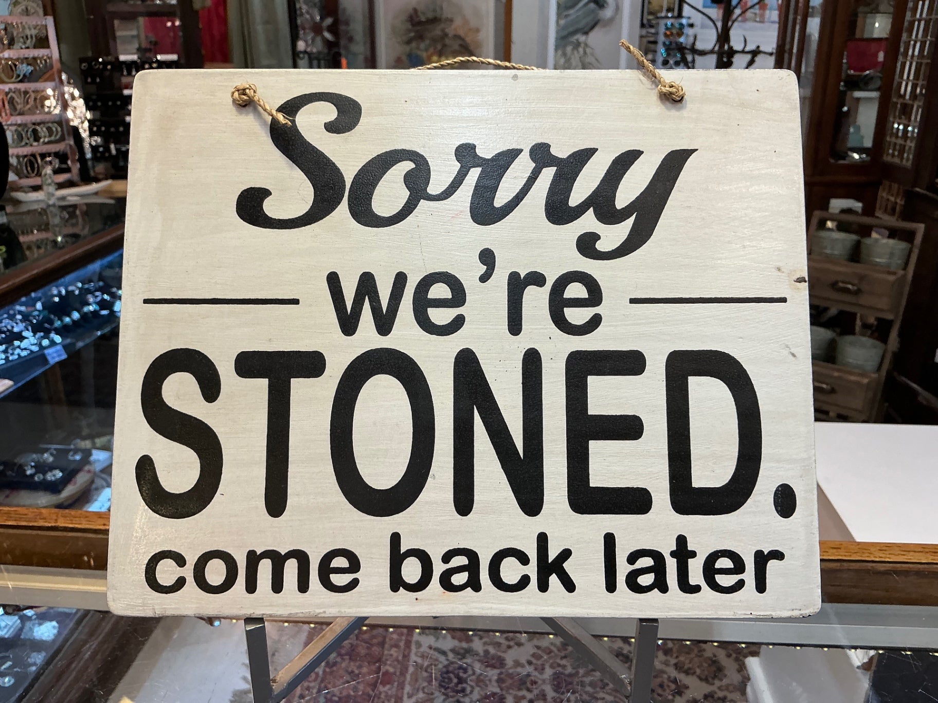 Sign / Plaque Cream with black text Wood