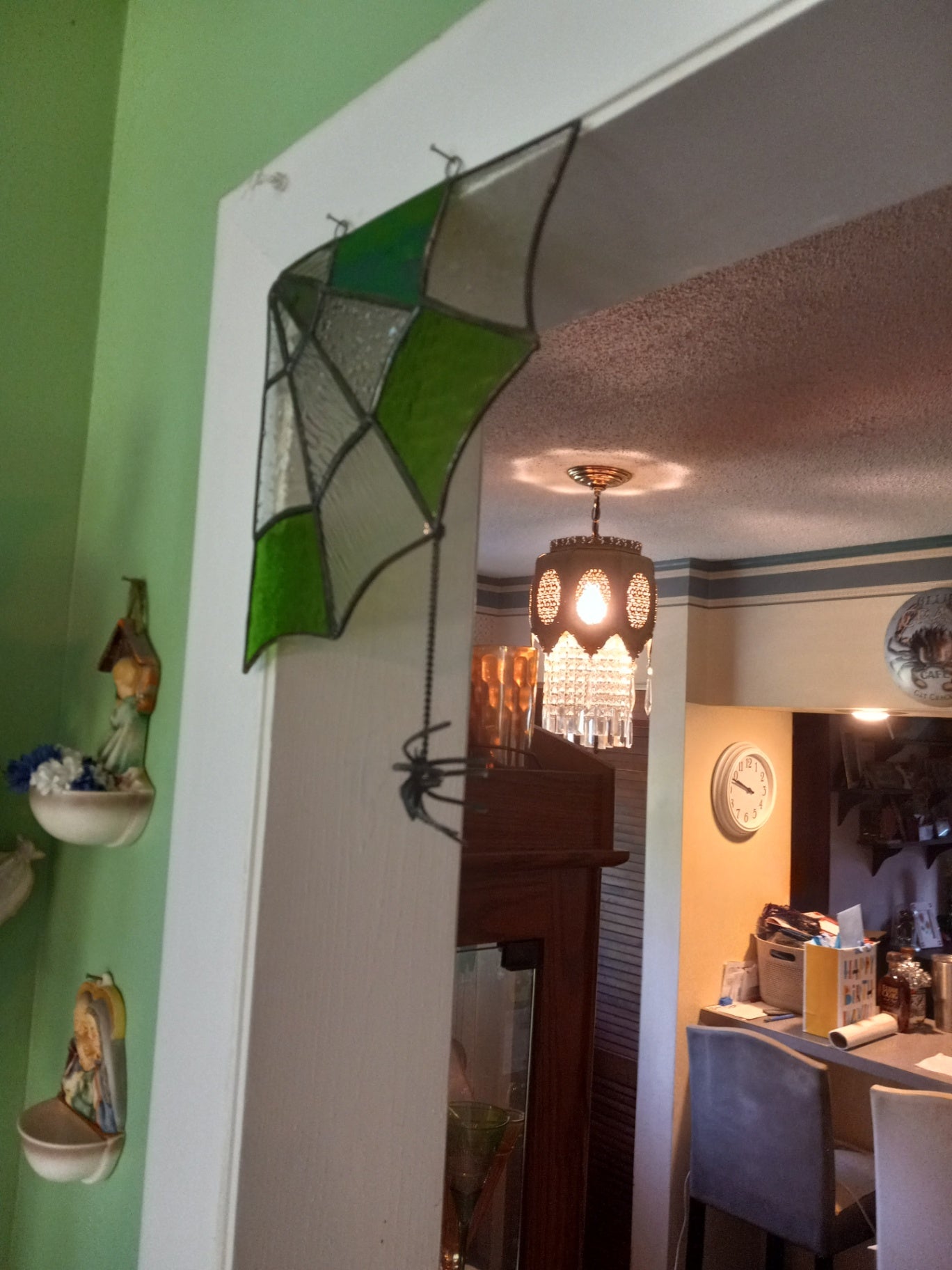 Stained glass spider web green