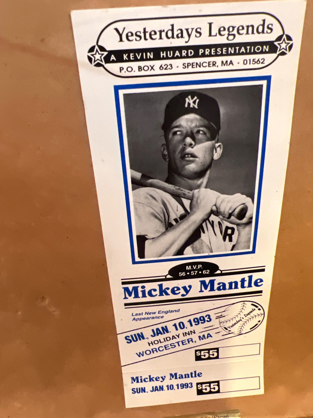 Mickey Mantle Autographed photo black, blue paper 16x19