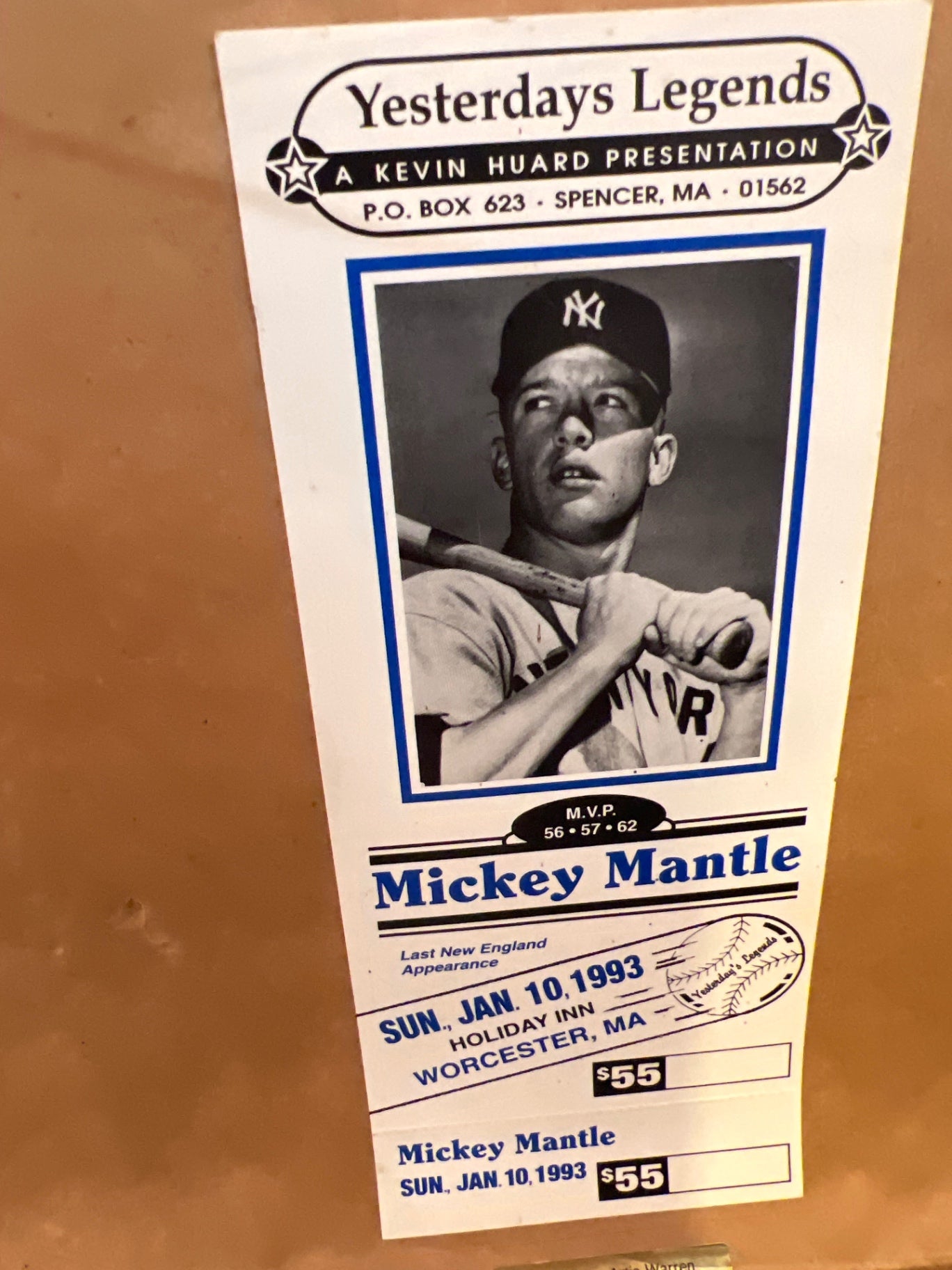 Mickey Mantle Autographed photo black, blue paper 16x19