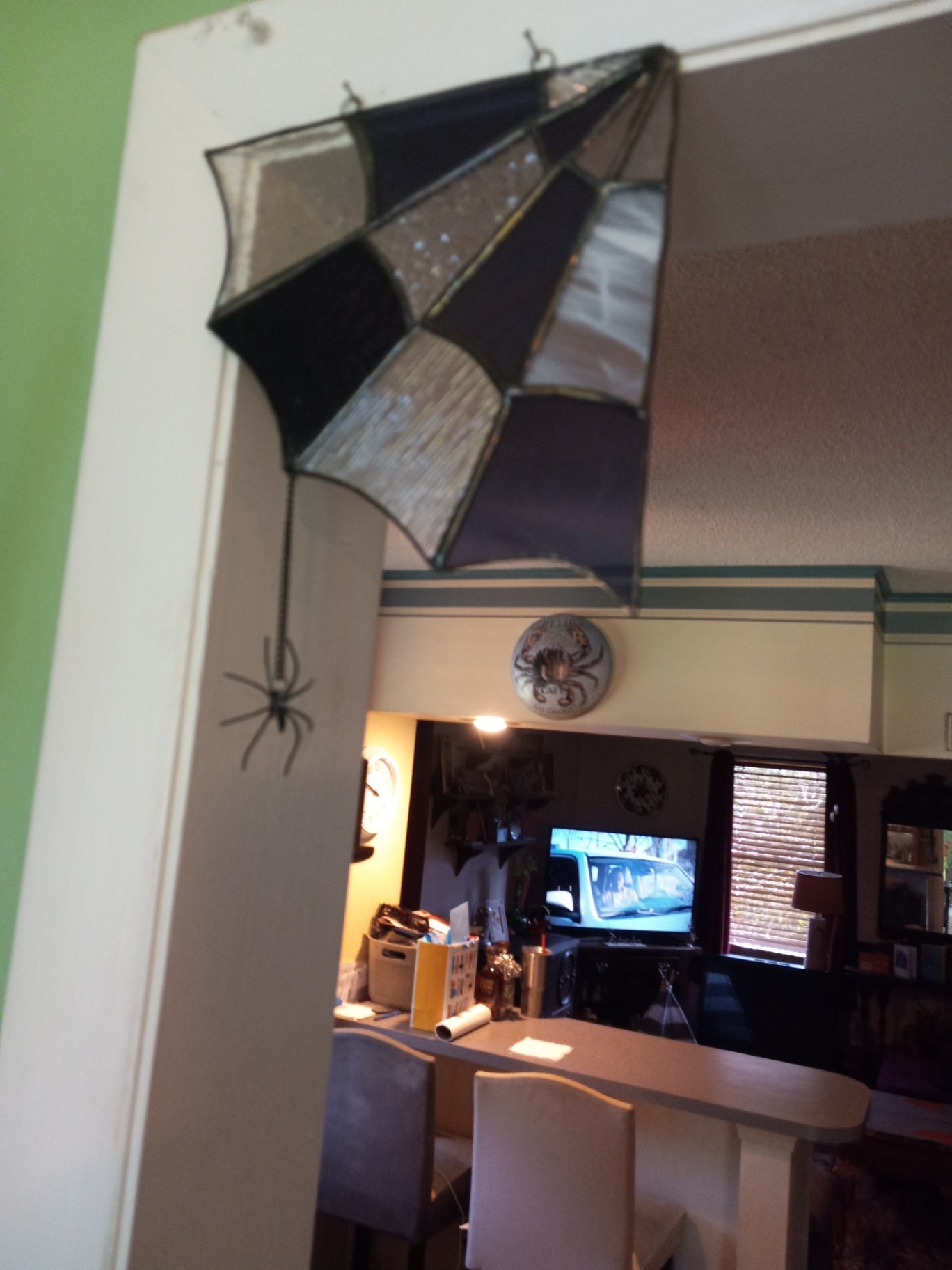 Purple stained glass spider web
