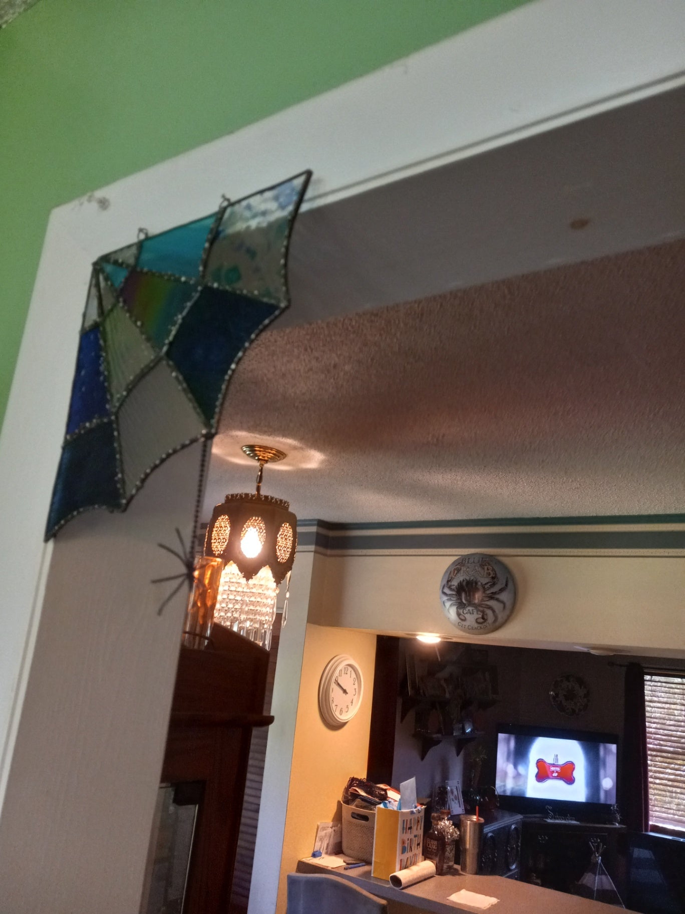 Blue stained glass spider web