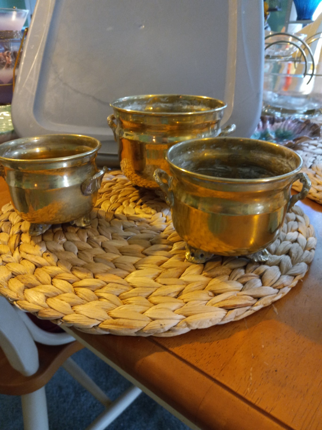 Set of 3 brass planters