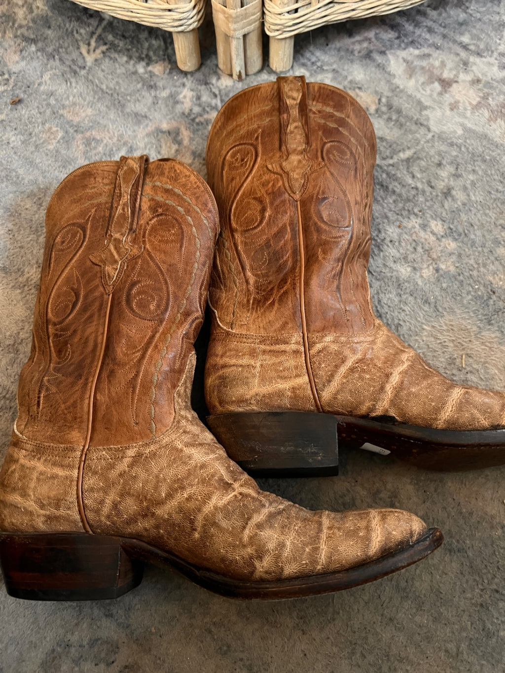 Luchese Elephant Cowboy Boots Light Brown Leather 10.5