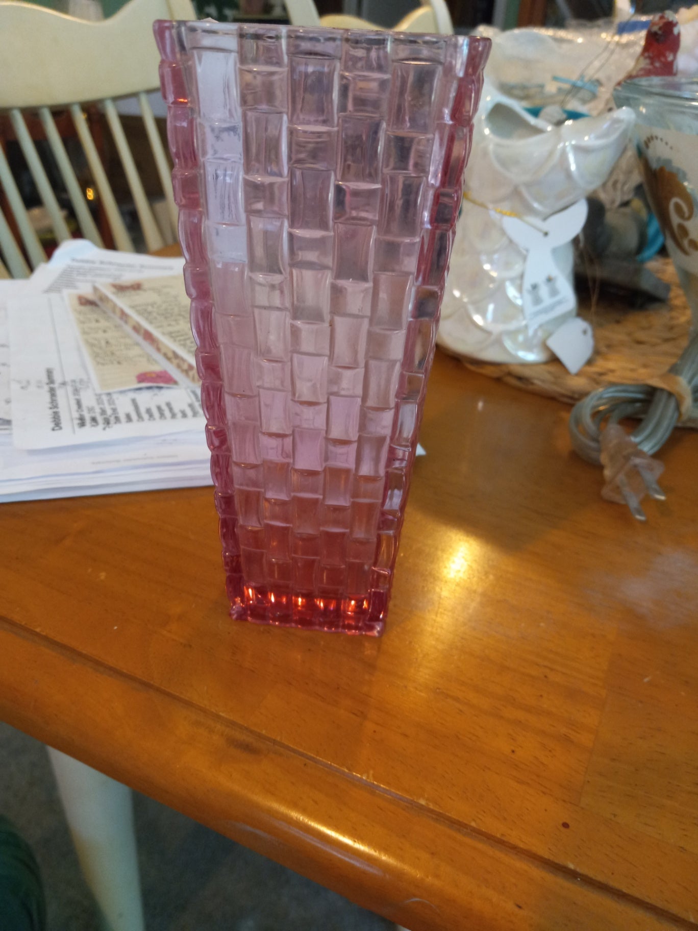 Pink basket weave vase