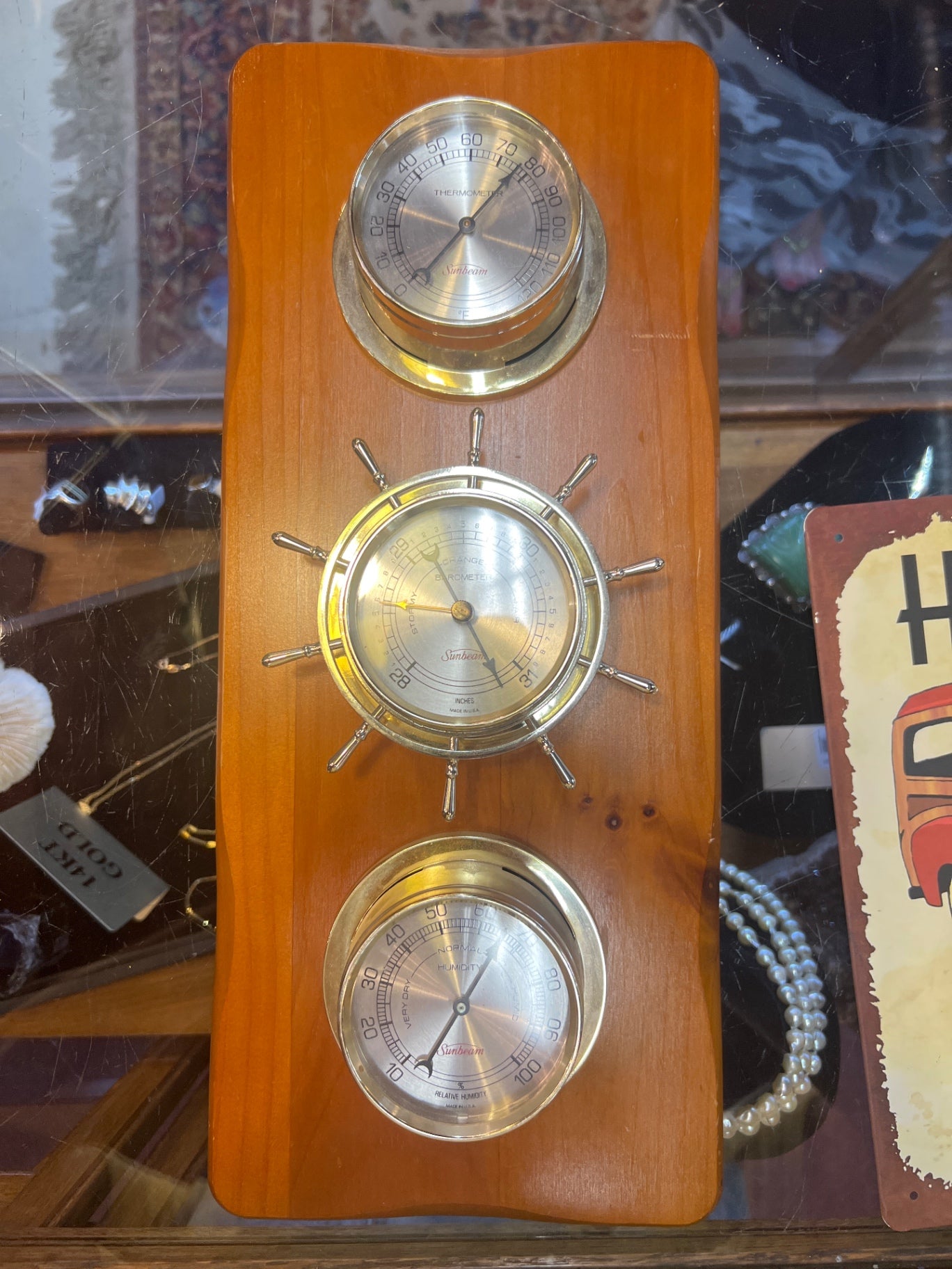 Weather Station Natural wood finish with metallic accents Wood and metal