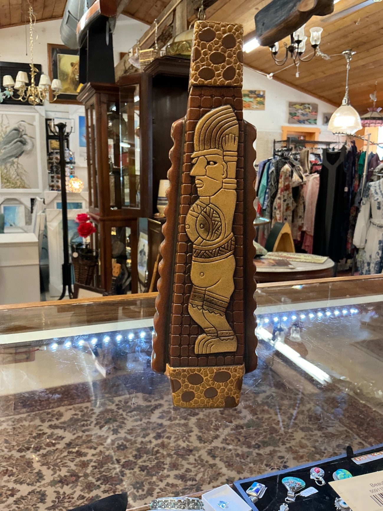 Decorative Wooden Vase Beige, Brown Wood