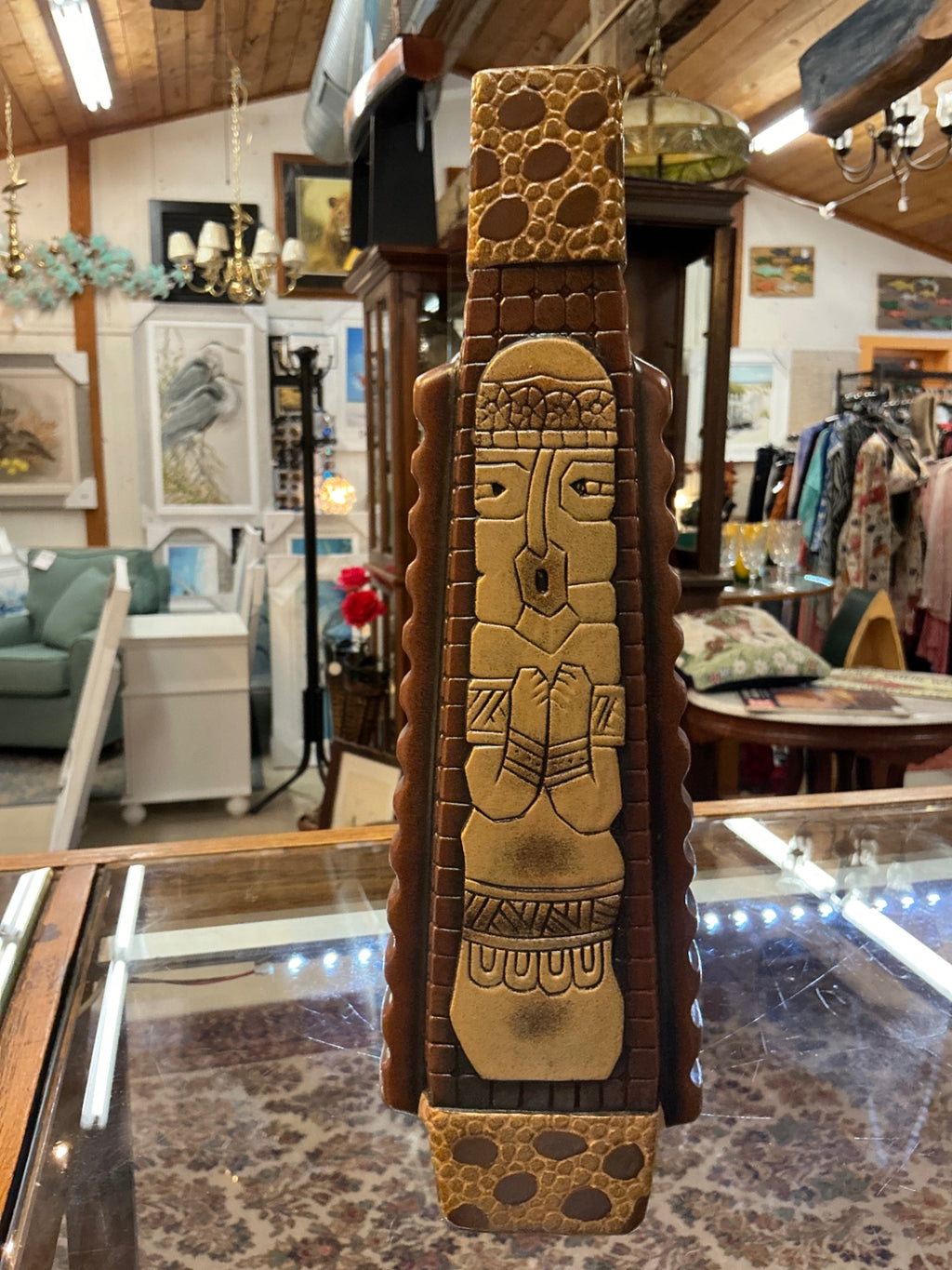 Decorative Wooden Vase Beige, Brown Wood