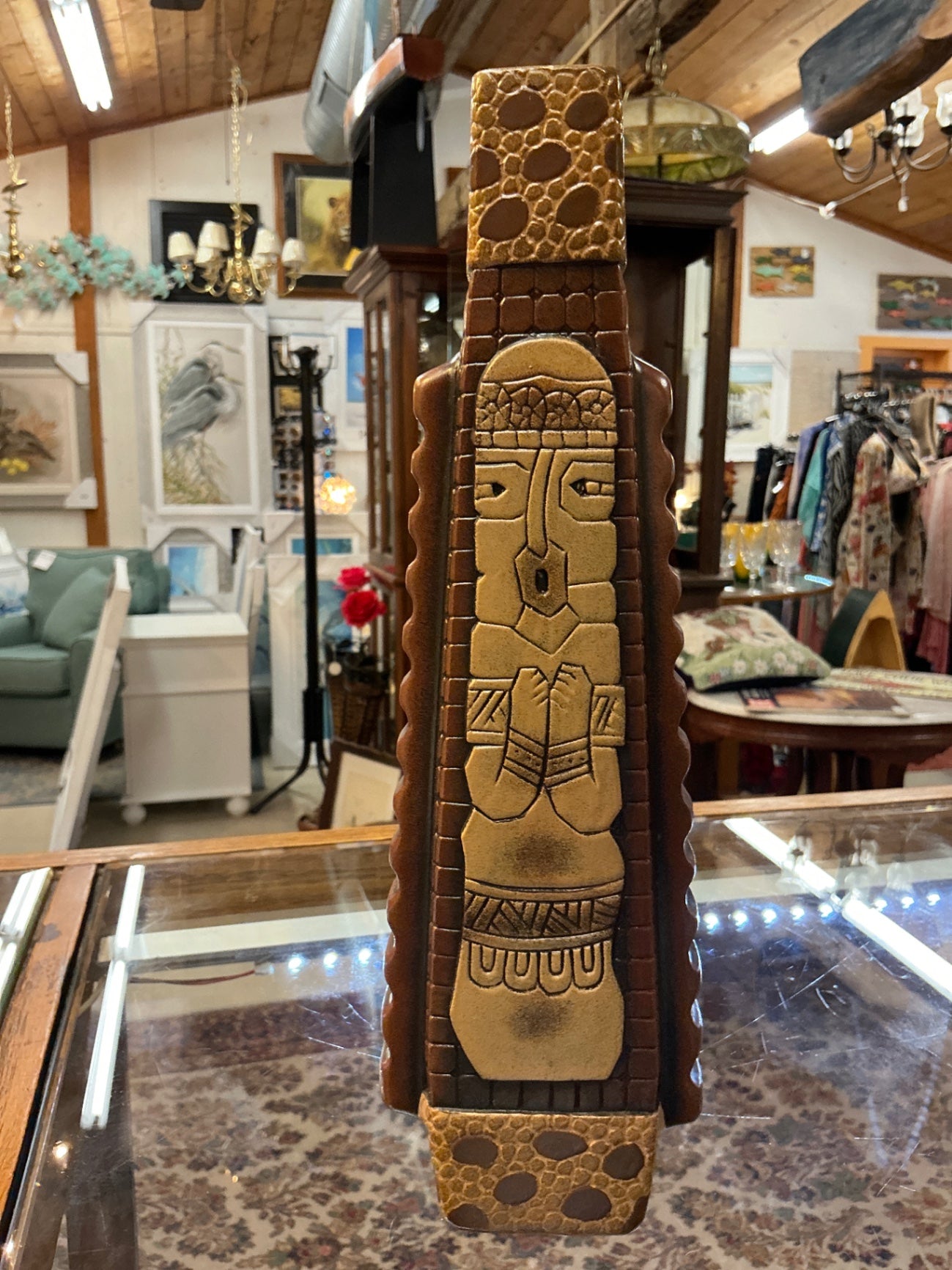 Decorative Wooden Vase Beige, Brown Wood