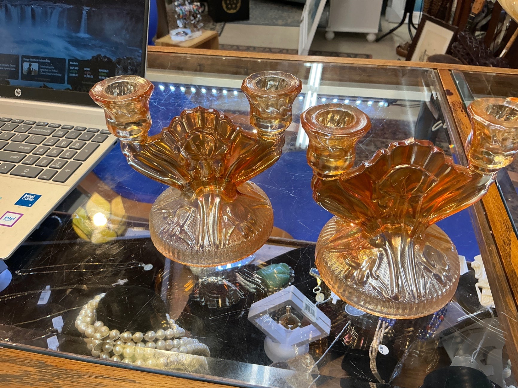 Candle Holders Amber Glass JCL