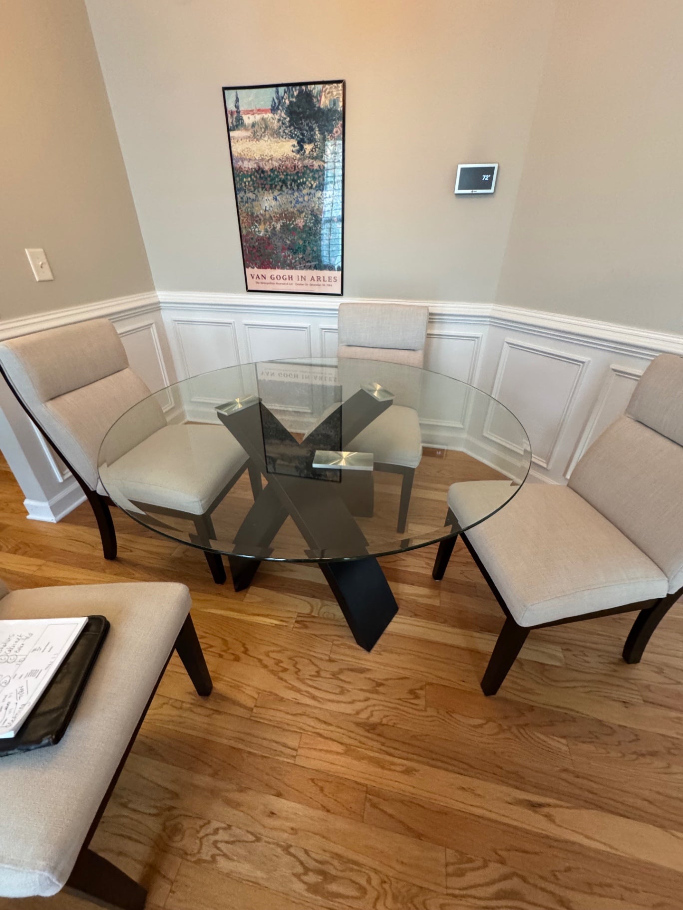 Dining table and chairs Beige and black Wood and glass