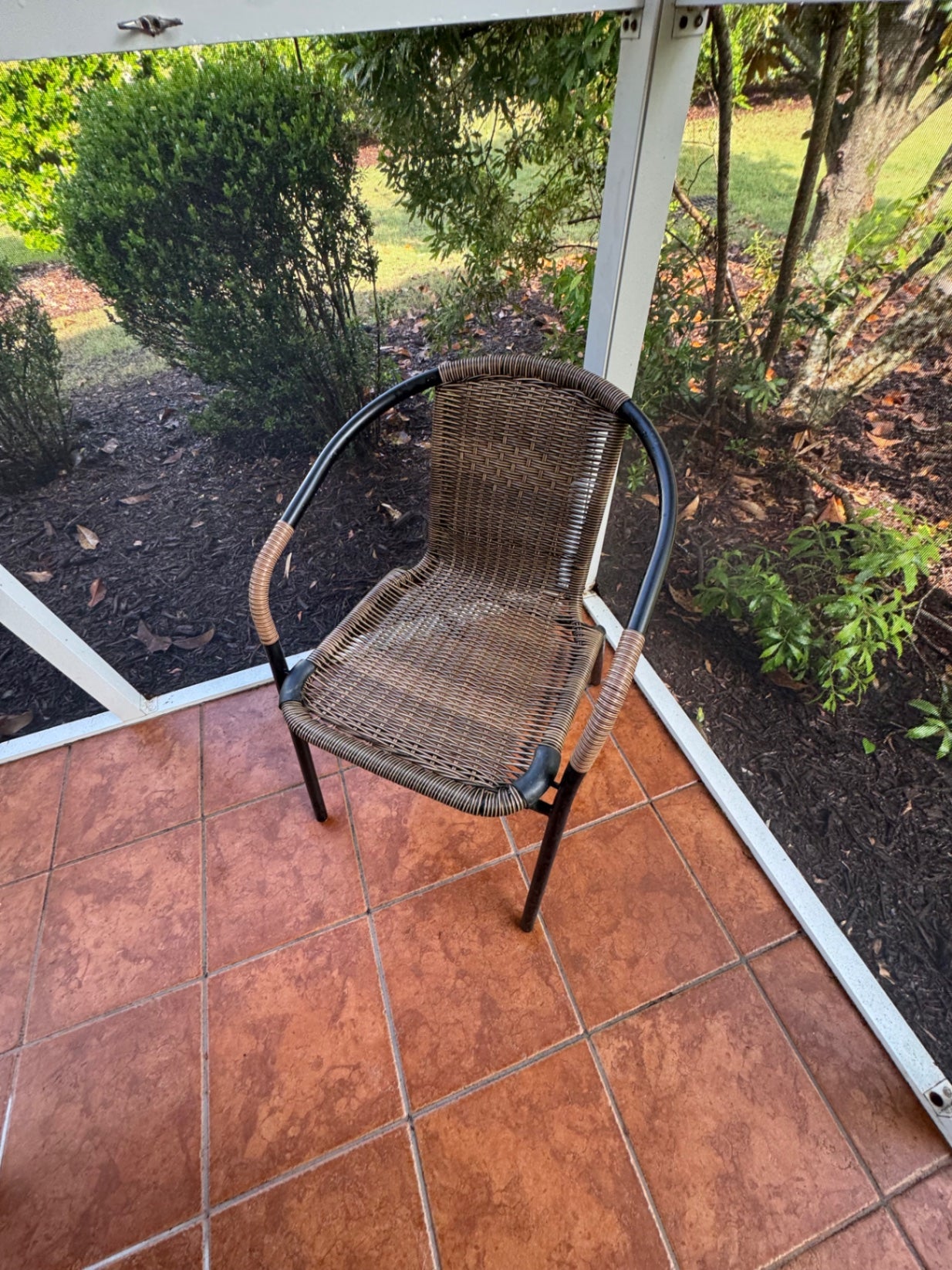 Chair Brown Wicker and Metal