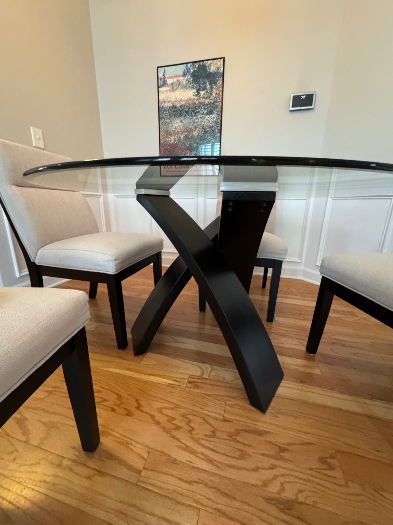 Dining table and chairs Beige and black Wood and glass