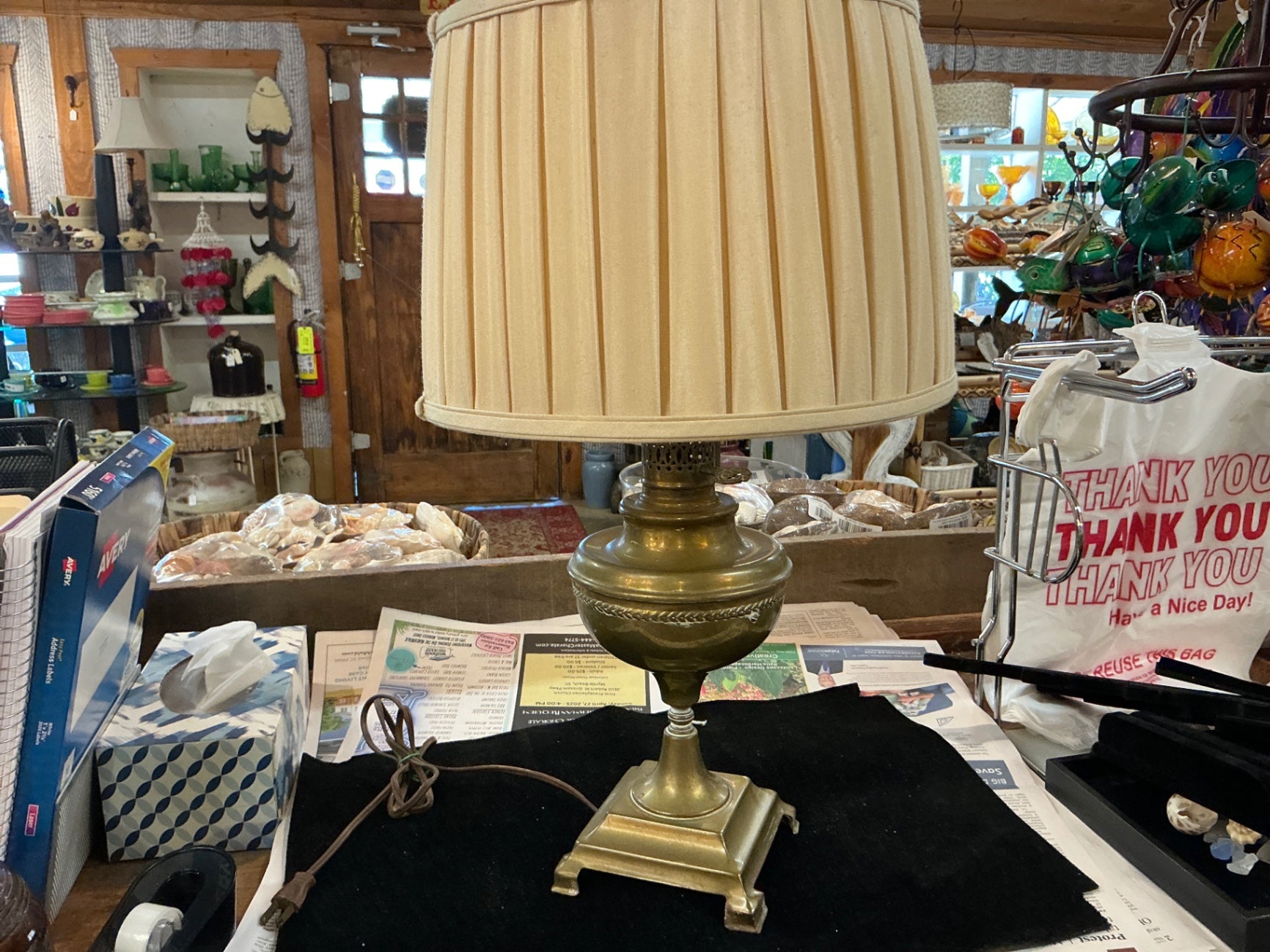 Table Lamp Beige and Brass Fabric and Metal JCL