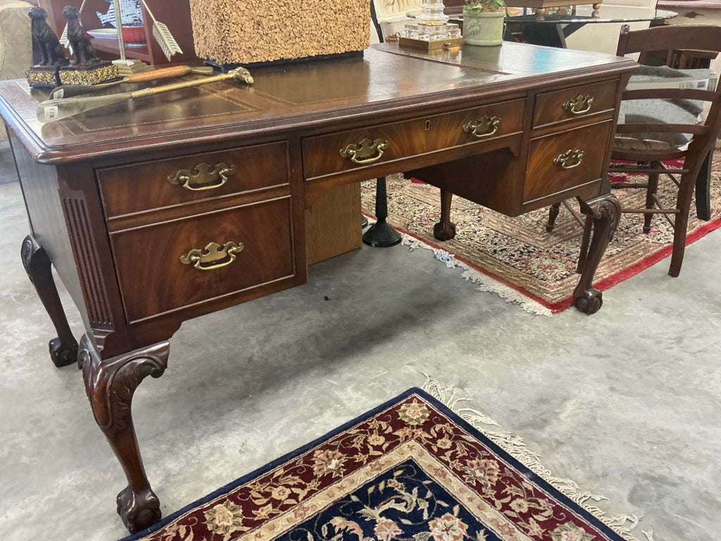 Desk Brown and Black Wood and Leather