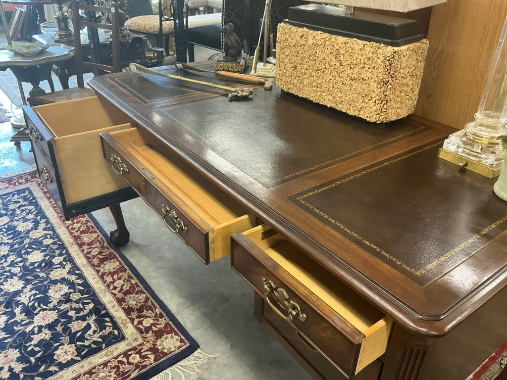 Desk Brown and Black Wood and Leather