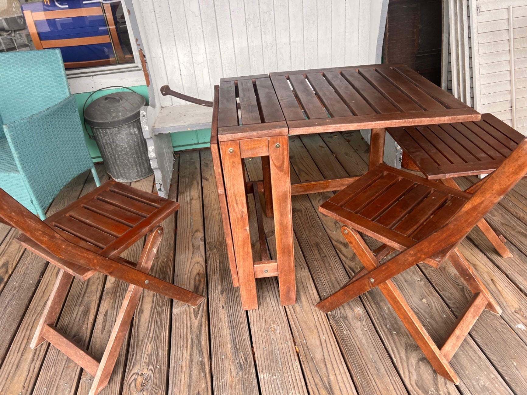 Teak Folding table and Two Chairs