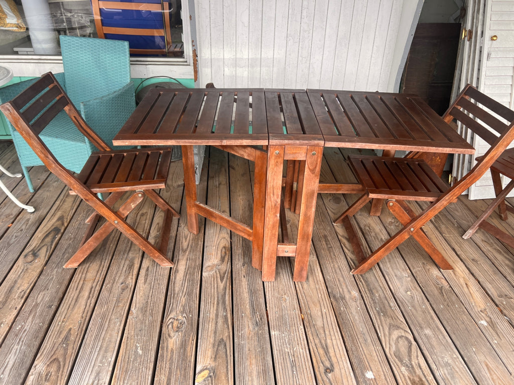 Teak Folding table and Two Chairs