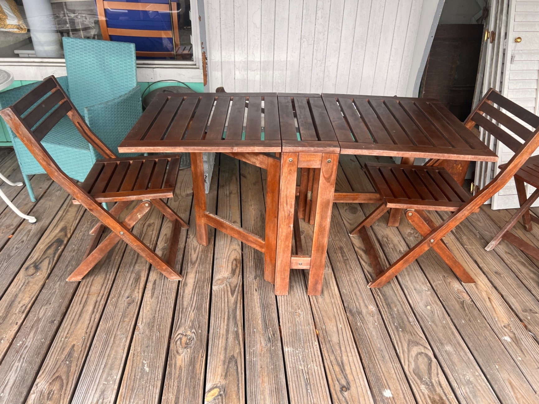 Teak Folding table and Two Chairs