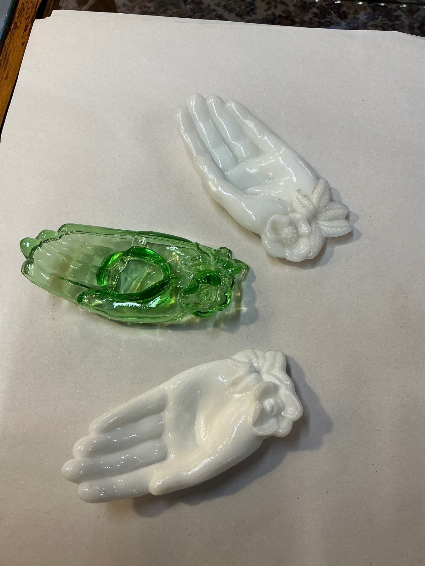Decorative Hands White and Green Ceramic and glass