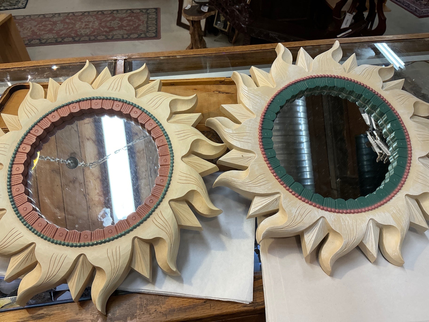 Decorative Mirrors Natural wood tone with colorful accents Plastic