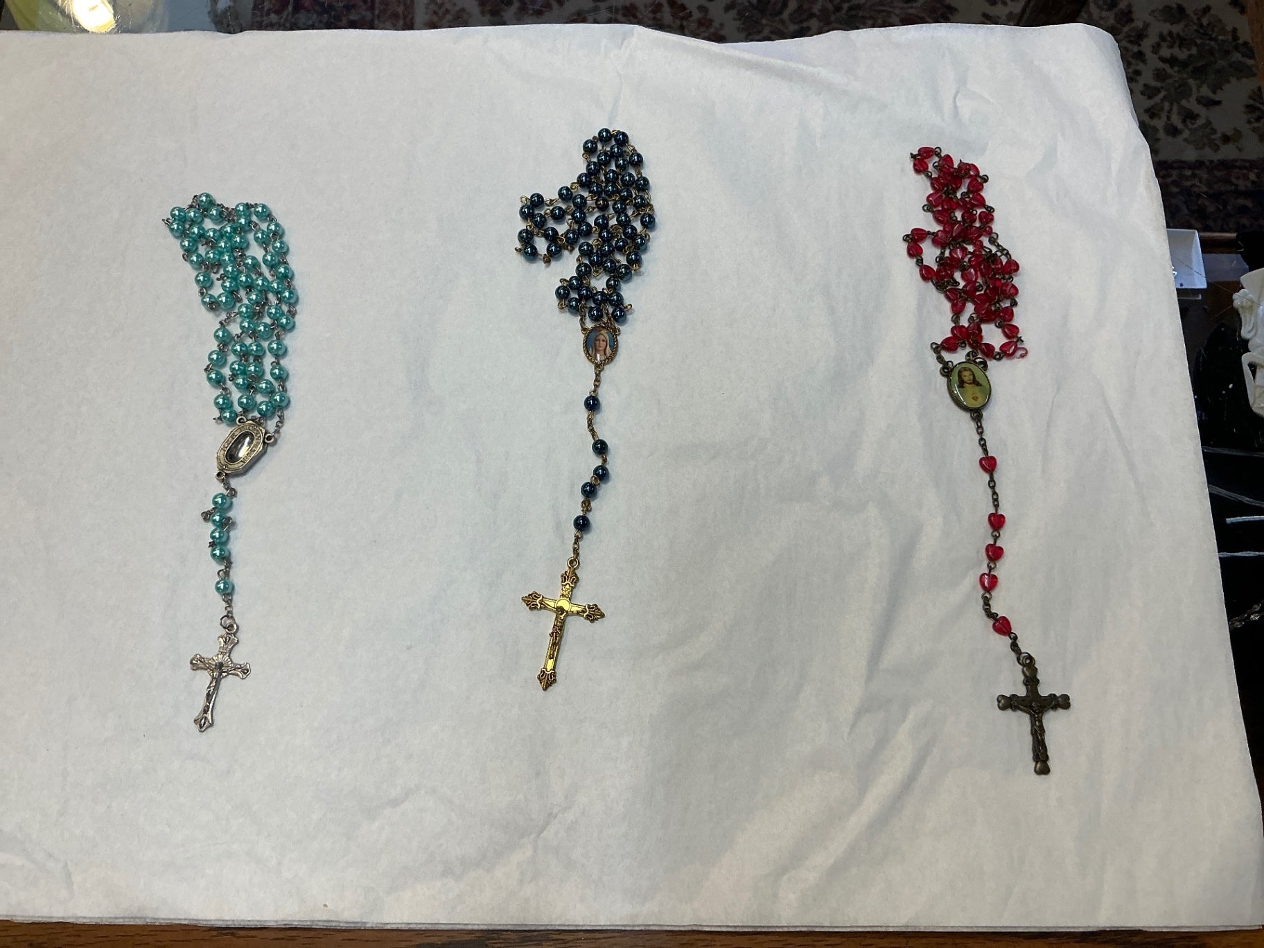 Rosary beads Blue, Dark Blue, Red Unknown beads, Metal