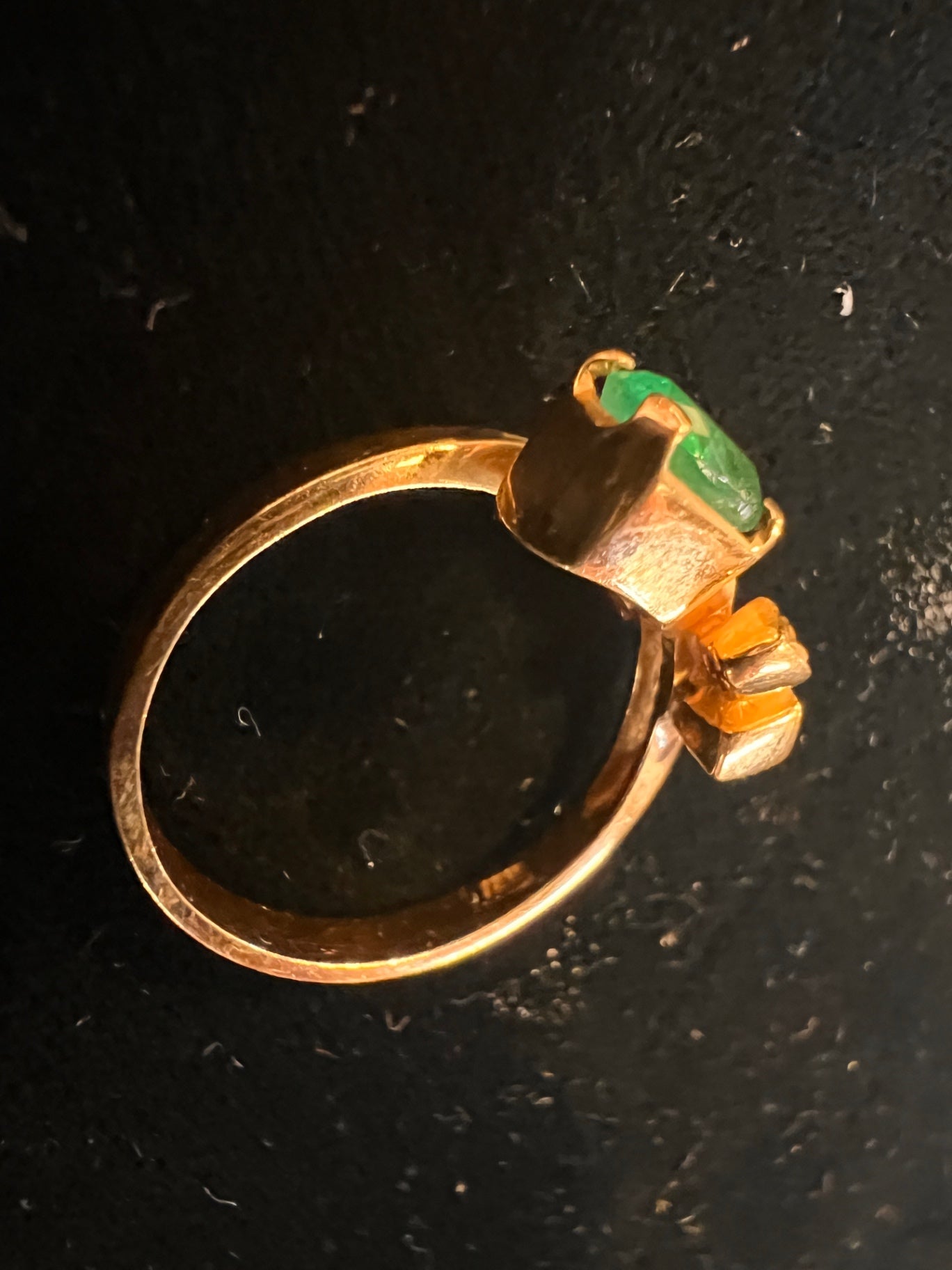 18 karat gold size 6 emerald and diamond ring with matching earrings