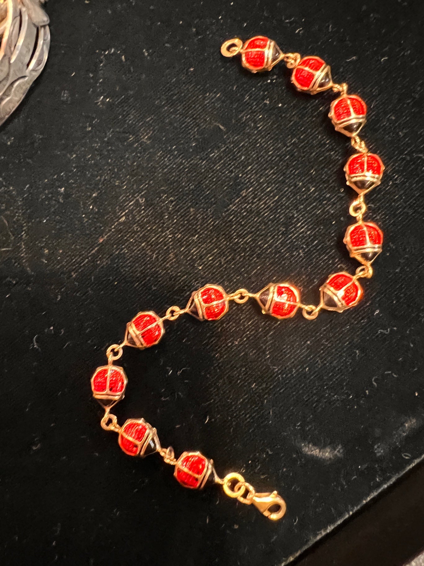 14kt Yellow Gold Enamel and Resin Ladybug Chain Bracelet; 7 inch