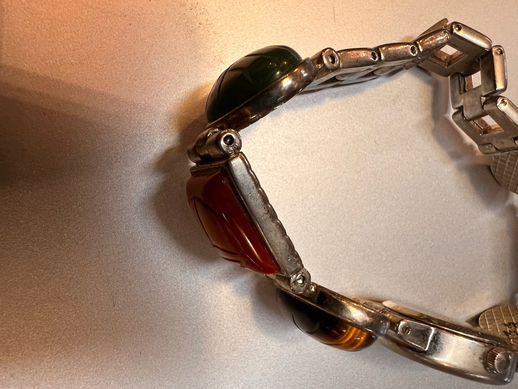 Wristwatch Silver, Red, Brown, Green Metal, Stones