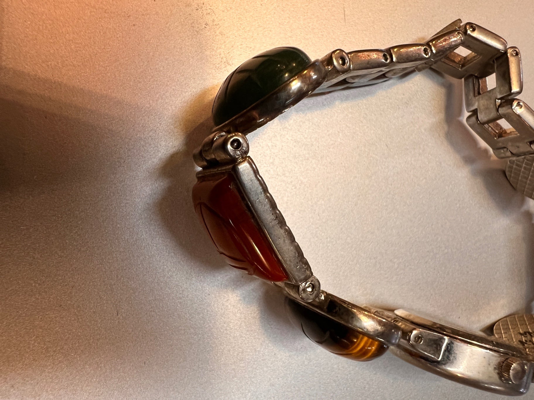 Wristwatch Silver, Red, Brown, Green Metal, Stones