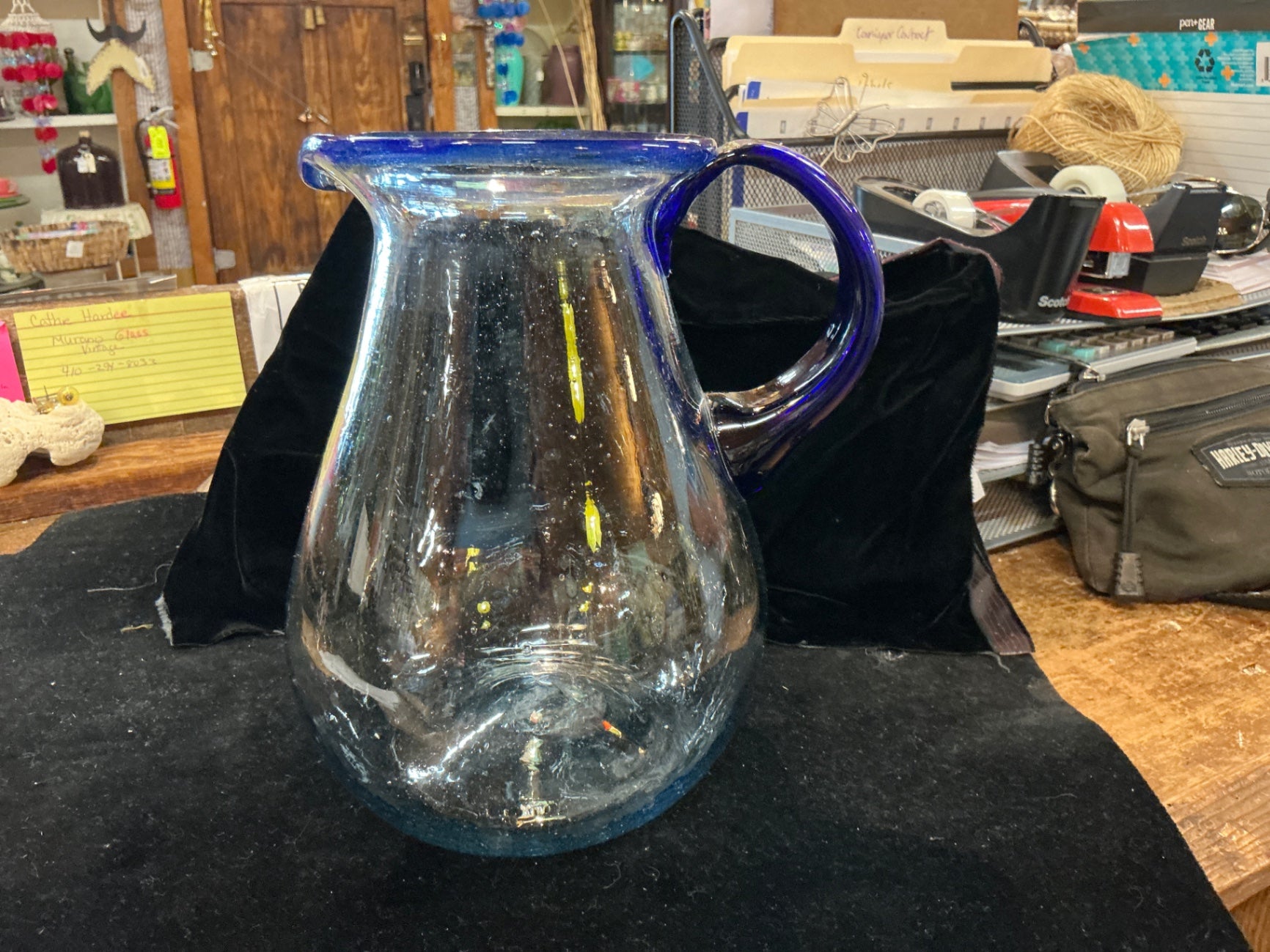 Glass Vase Clear with Blue Handle Glass BCM