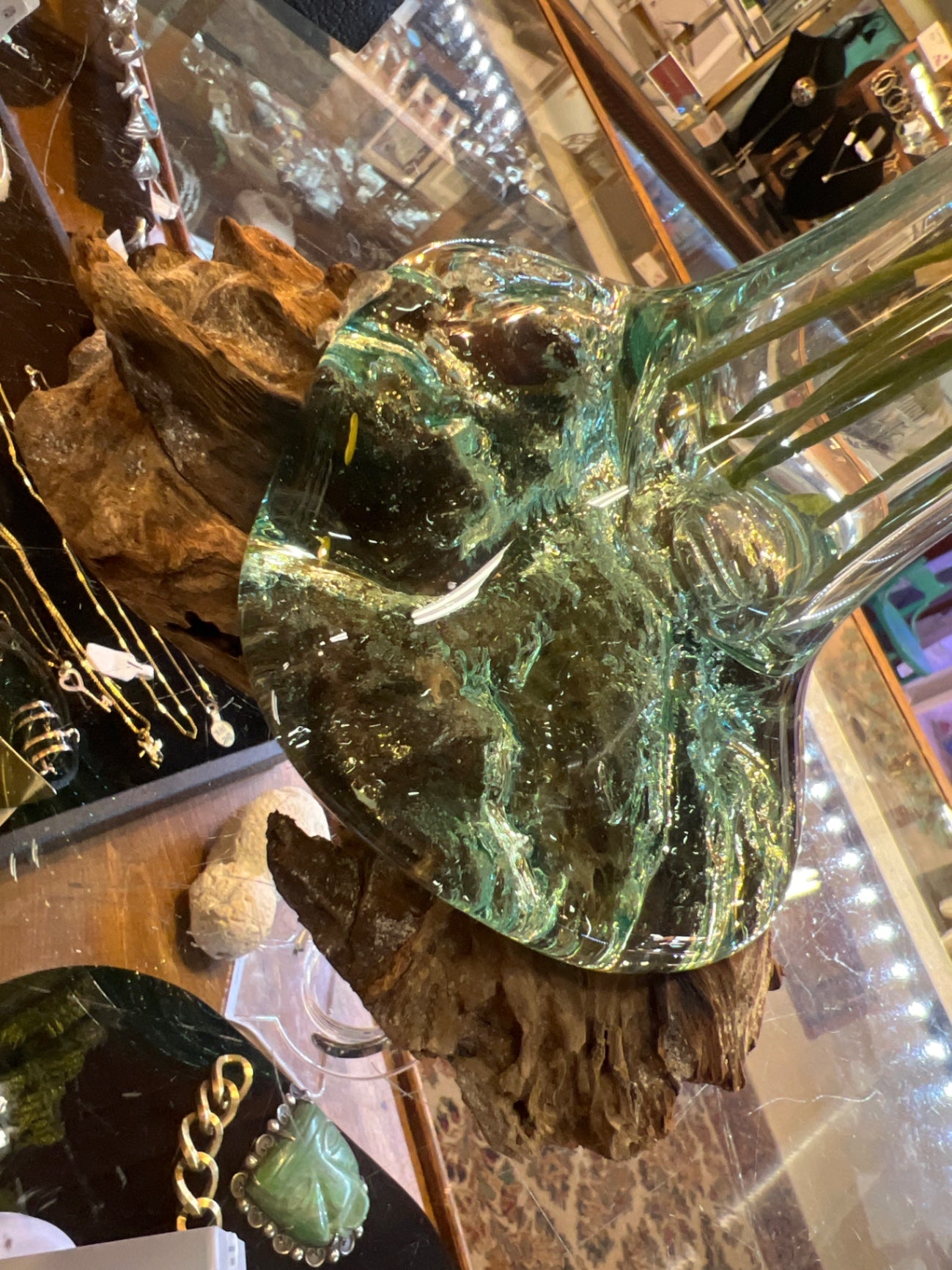 Vase Molten Glass on Driftwood