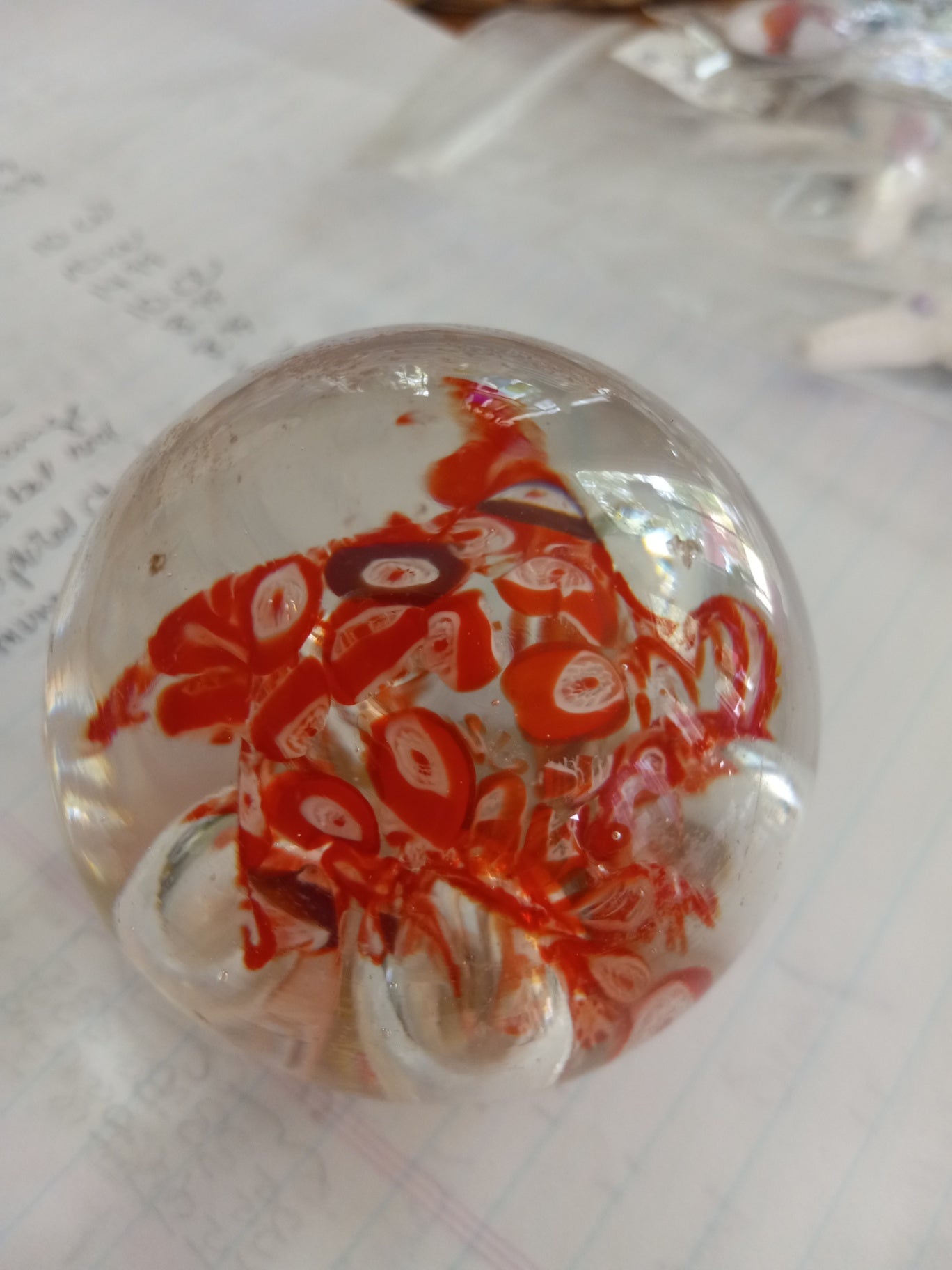 Med red milliflora paperweight chipped dsc