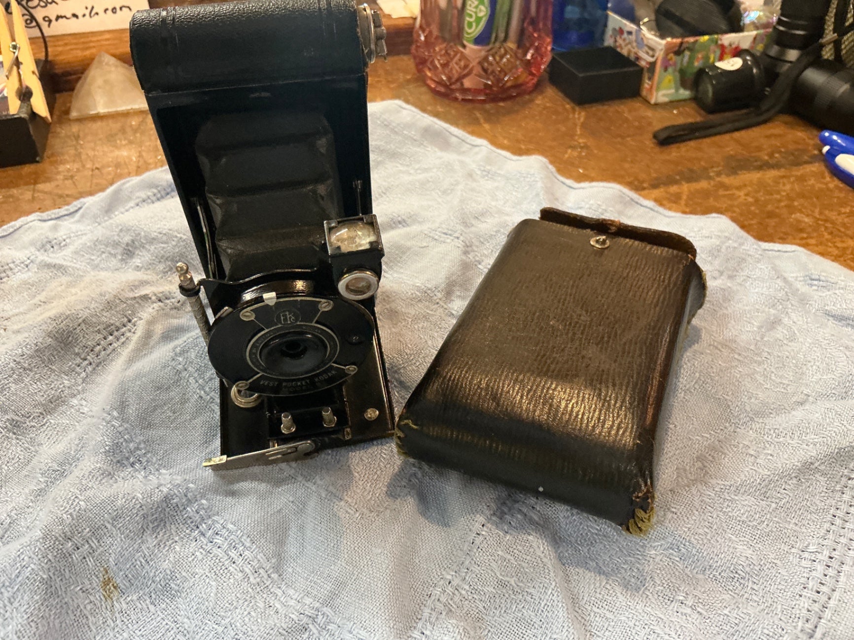 Vintage Camera Black Metal and leather