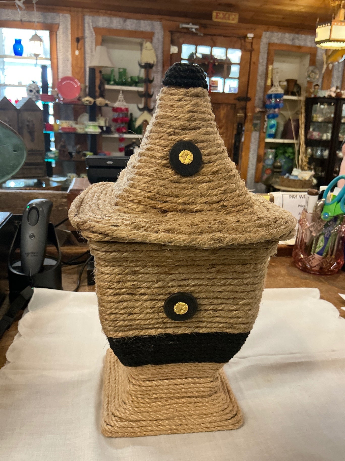 Vase Beige, Black Twine, Fabric
