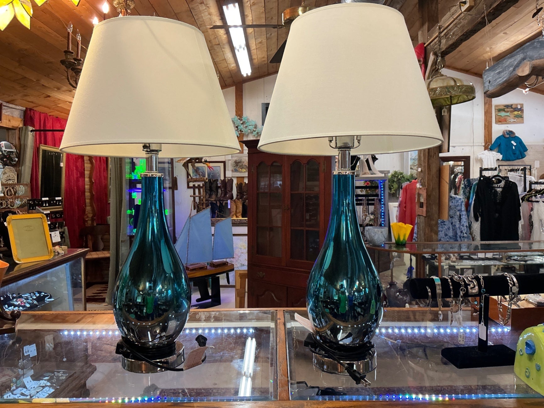 Lamp Blue Glass and Metal