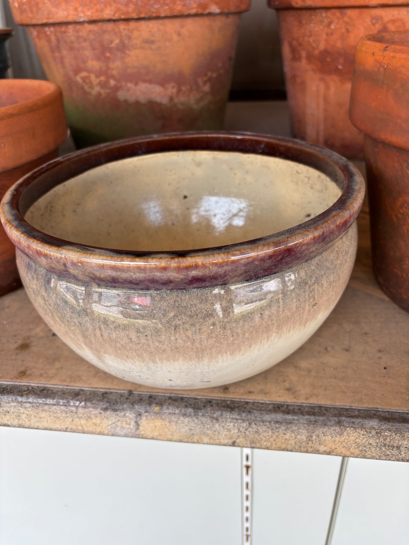 Ceramic Pot Beige and Brown 
