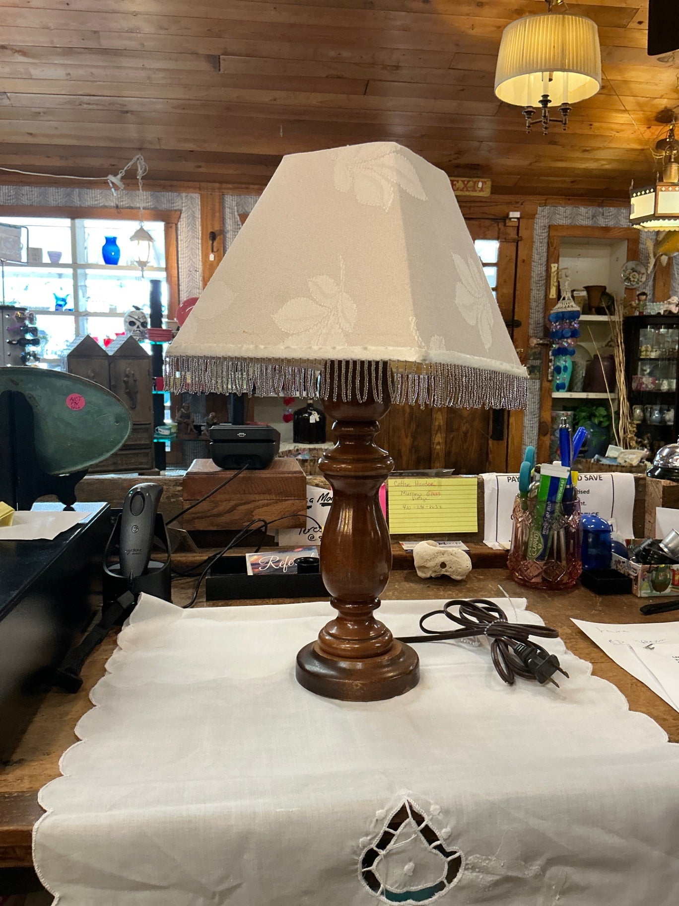 Lamp Beige/Off-white Fabric (likely linen or similar) and Wood