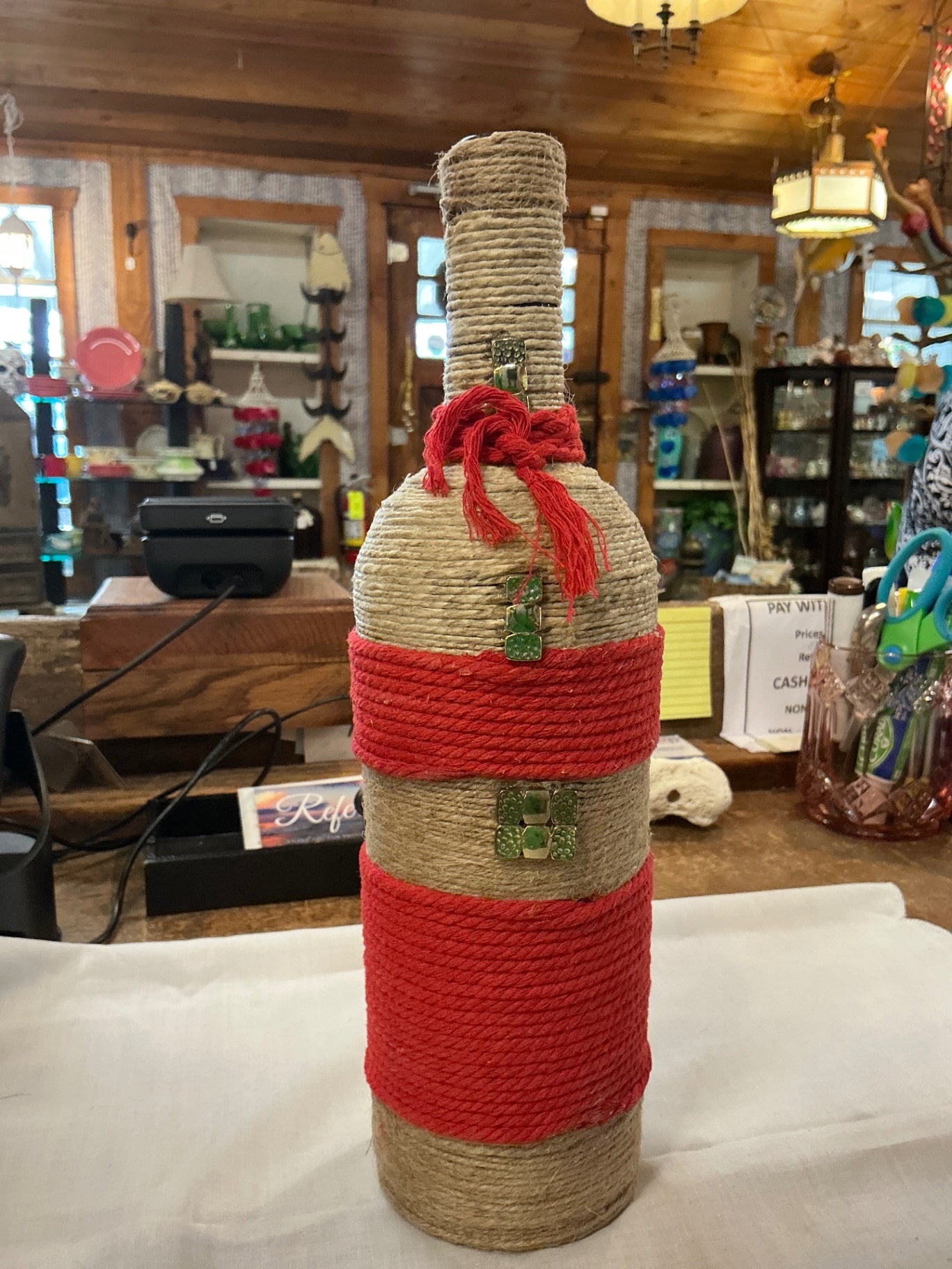 Home Decor Beige and Red Rope and Glass