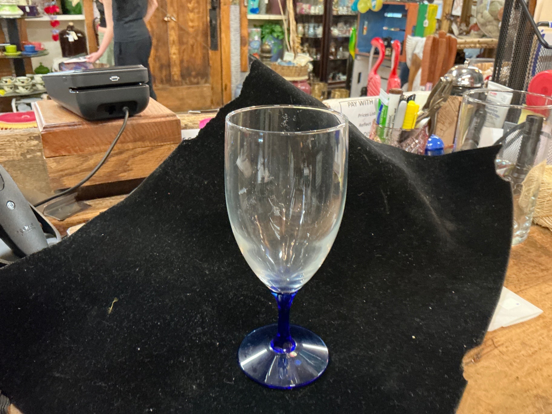 Glass Clear with blue stem Glass