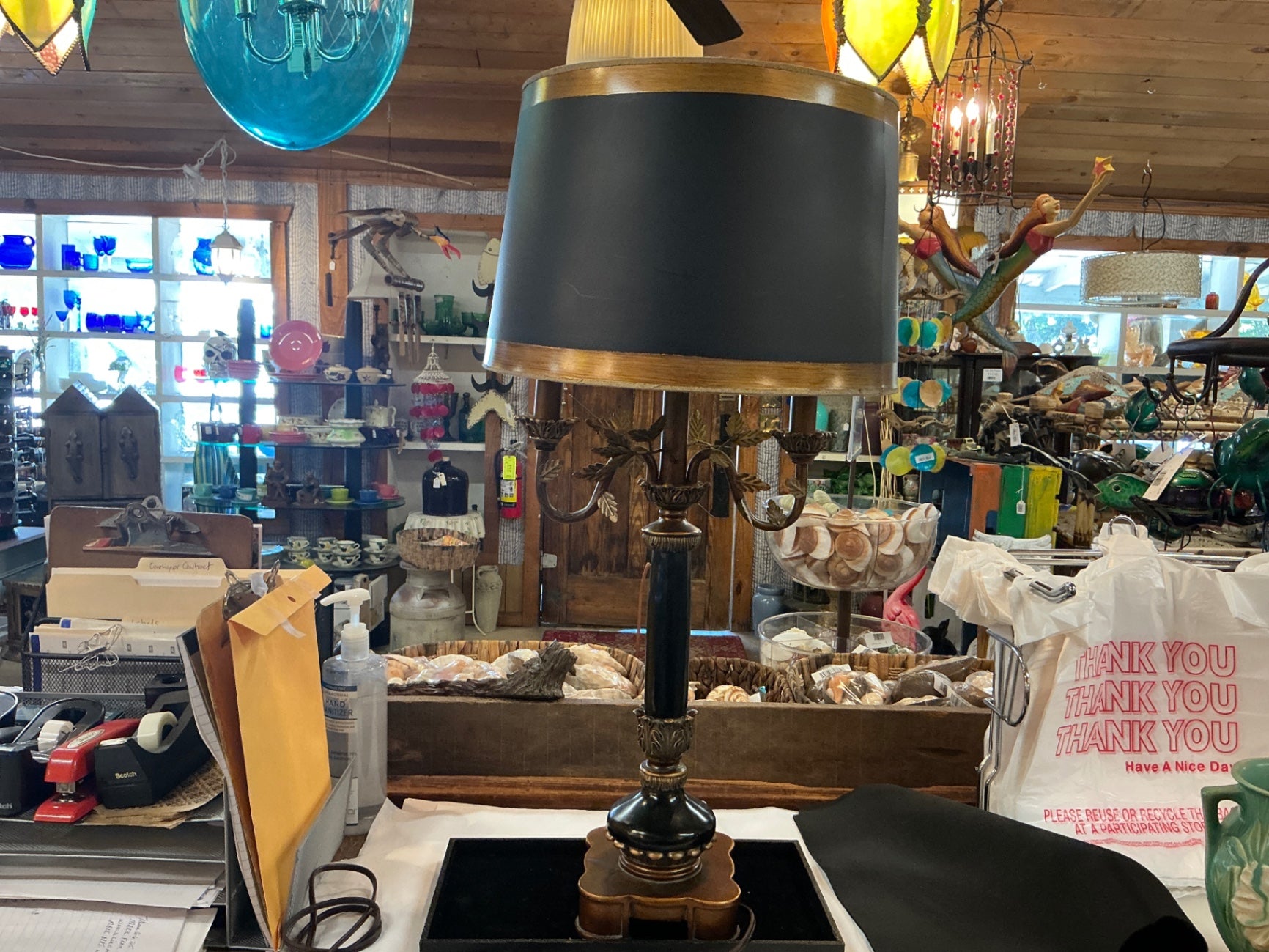 Lamp Black and gold Likely metal and fabric jcl