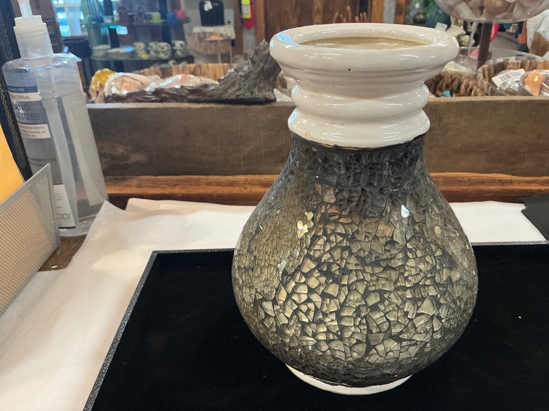 Vase Beige and Black Mosaic Glass and Ceramic JCL
